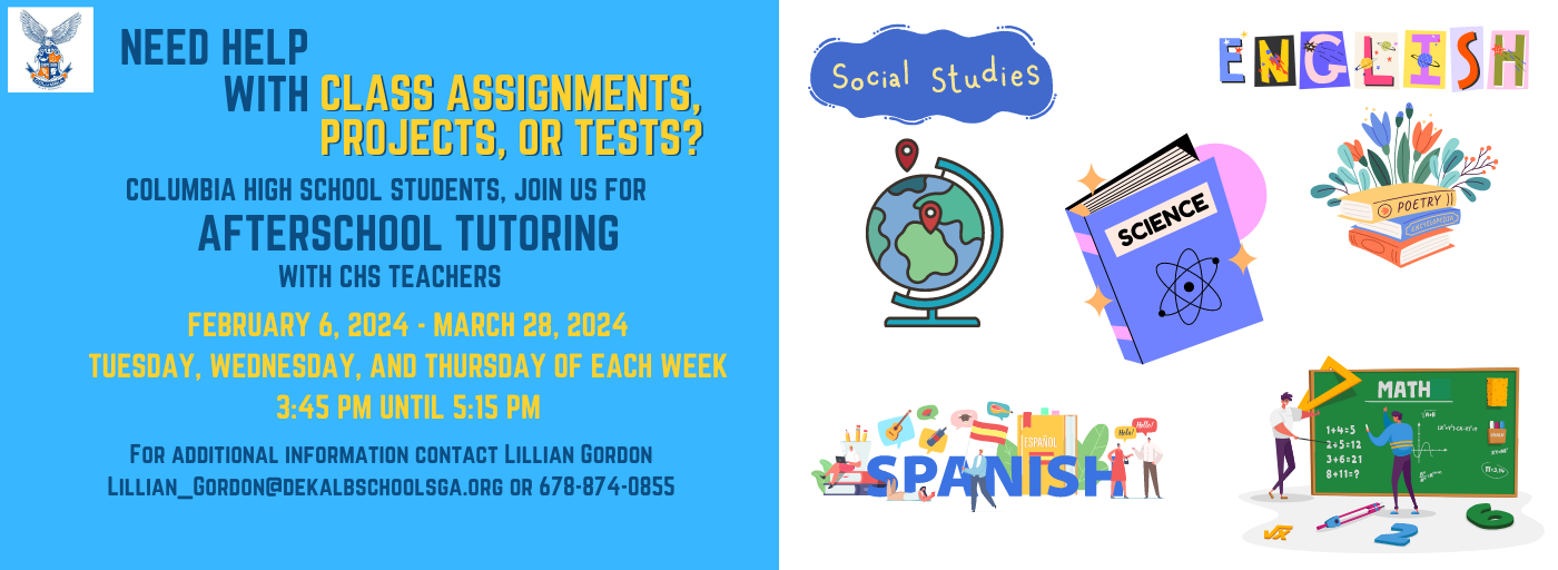 Clip art for core classes and spanish, afterschool tutoring contact Lillian Gordon for information